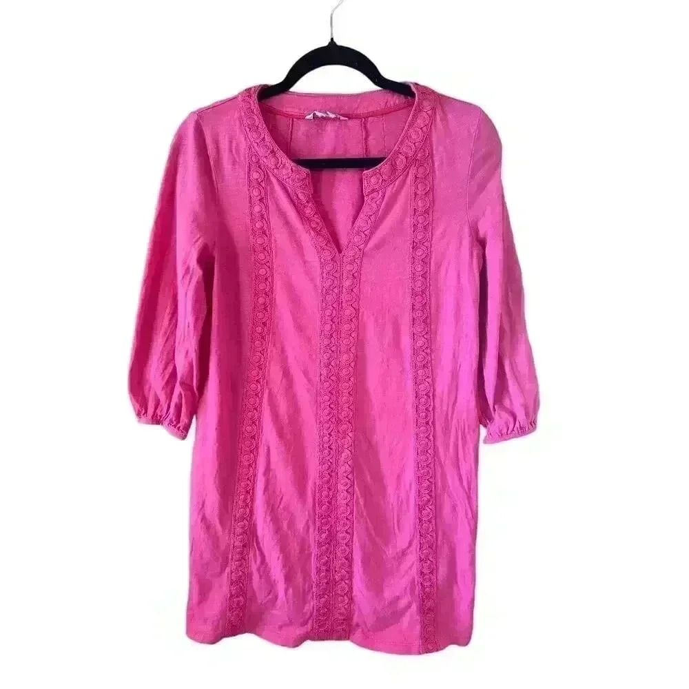Boden Xanthe Jersey Kaftan Beach Dress Hot Pink Knee Length Size 6‎ 100% Cotton